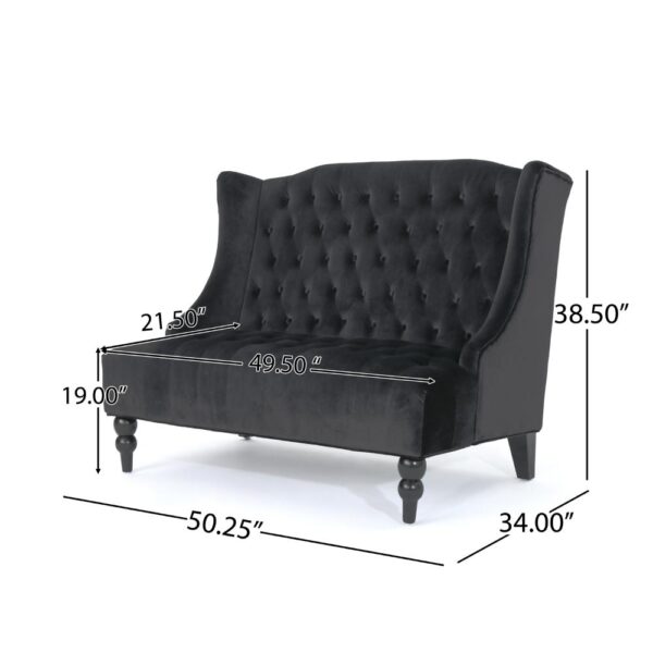 150220266991e7e8273ba.jpeg Lanny Loveseat Settee, Wingback Bench 50 Inch Wood, Tufted Black Velvet
