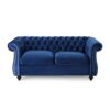 150220266991e7ec7785c.jpeg Bernie Loveseat 62 Inch Sofa, Nailhead Trim, Solid Wood, Blue Tufted Fabric