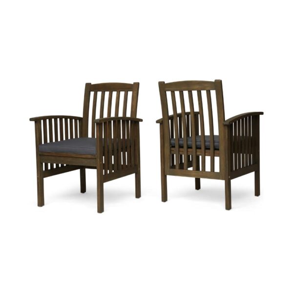 Gerry Dining Chair, Slatted Back Outdoor Natural Brown Wood, Dark Gray