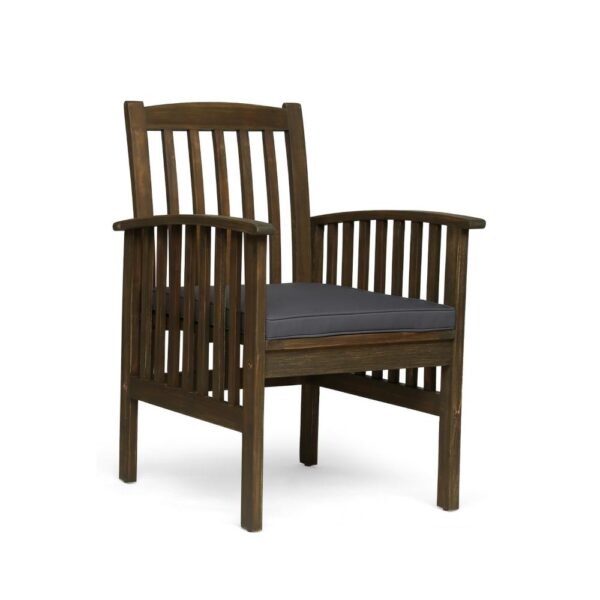 Gerry Dining Chair, Slatted Back Outdoor Natural Brown Wood, Dark Gray