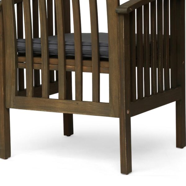 Gerry Dining Chair, Slatted Back Outdoor Natural Brown Wood, Dark Gray