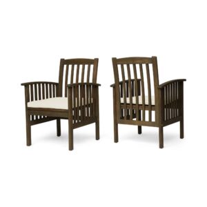 Gerry Dining Chair, Outdoor Traditional Slatted Gray Acacia Wood, Cream