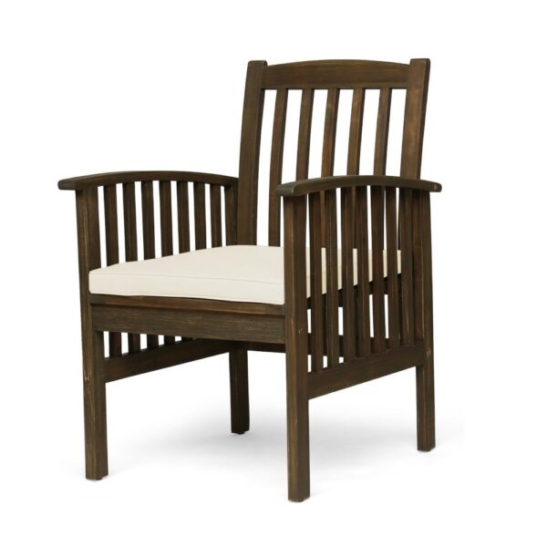 150220266991e80388318.jpeg Gerry Dining Chair, Outdoor Traditional Slatted Gray Acacia Wood, Cream