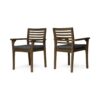Dining Chair, Slatted Back, Modern, Teak Brown Acacia Wood, Gray Fabric