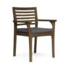 Dining Chair, Slatted Back, Modern, Teak Brown Acacia Wood, Gray Fabric