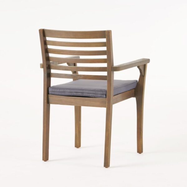 Dining Chair, Slatted Back, Modern, Teak Brown Acacia Wood, Gray Fabric