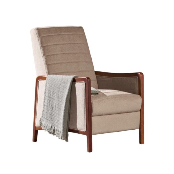 Ryka Pushback Manual Recliner Chair, Channel Stitch Beige, Birch Wood