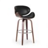 Zaine Swivel Barstool Chair, Walnut Veneer, Black Faux Leather