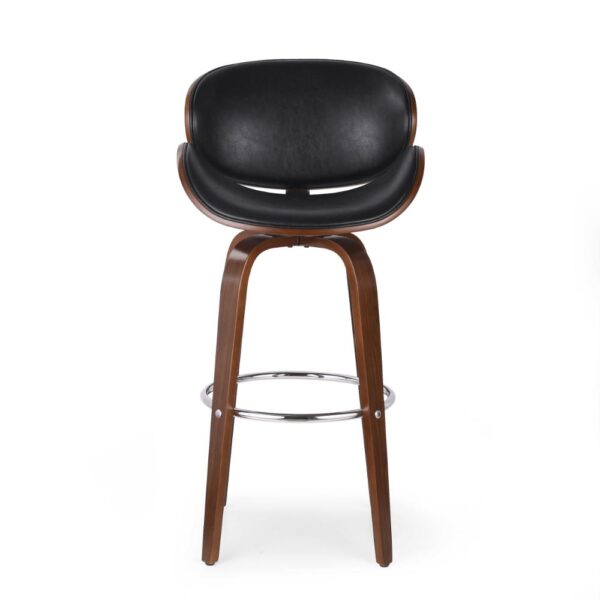 Zaine Swivel Barstool Chair, Walnut Veneer, Black Faux Leather