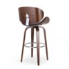 Zaine Swivel Barstool Chair, Walnut Veneer, Black Faux Leather