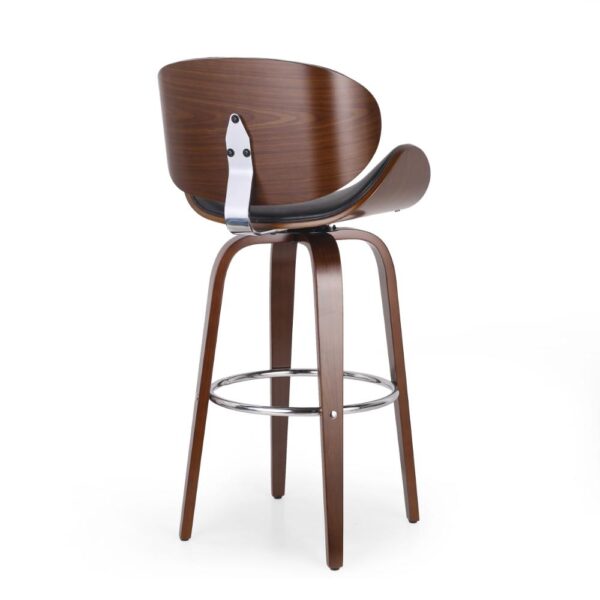 Zaine Swivel Barstool Chair, Walnut Veneer, Black Faux Leather