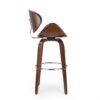 Zaine Swivel Barstool Chair, Walnut Veneer, Black Faux Leather
