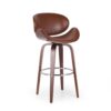 Zaine Swivel Barstool Chair, Walnut Veneer, Brown Faux Leather