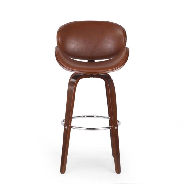 Zaine Swivel Barstool Chair, Walnut Veneer, Brown Faux Leather