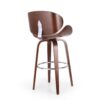 Zaine Swivel Barstool Chair, Walnut Veneer, Brown Faux Leather
