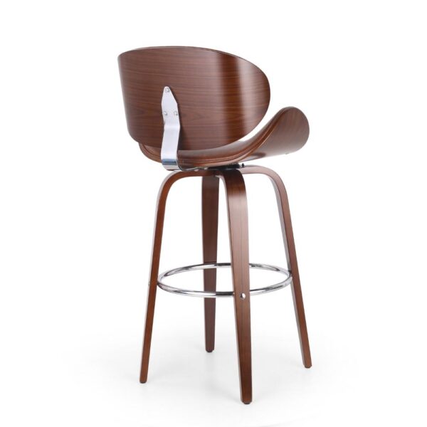 Zaine Swivel Barstool Chair, Walnut Veneer, Brown Faux Leather