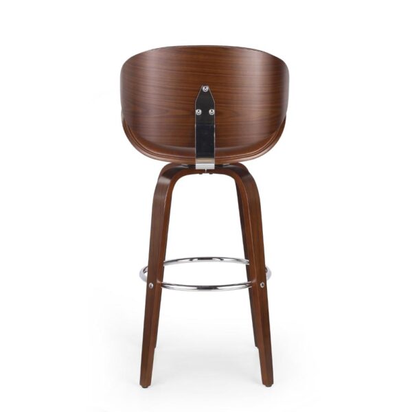 Zaine Swivel Barstool Chair, Walnut Veneer, Brown Faux Leather