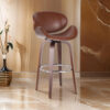 Zaine Swivel Barstool Chair, Walnut Veneer, Brown Faux Leather