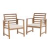 Outdoor Club Chair Set of 2, Slat Back, Brown Acacia Wood, White Fabric