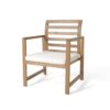 Outdoor Club Chair Set of 2, Slat Back, Brown Acacia Wood, White Fabric