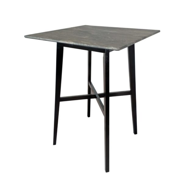 Bar Height Table, Laminate Paladina Marble Top, 42 Inch, Rubberwood, Black