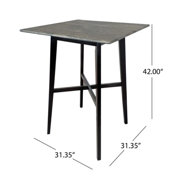 Bar Height Table, Laminate Paladina Marble Top, 42 Inch, Rubberwood, Black