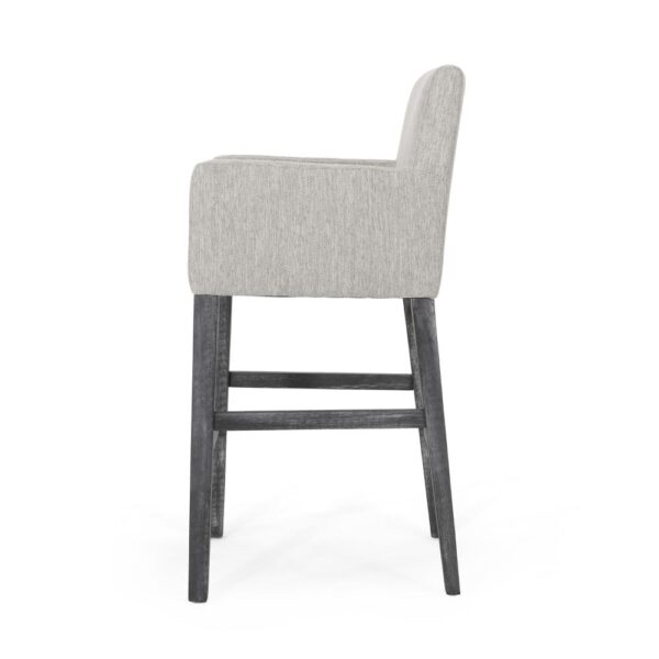 Counter Height Chair, H-Frame Base, Rubberwood, Light Gray Fabric