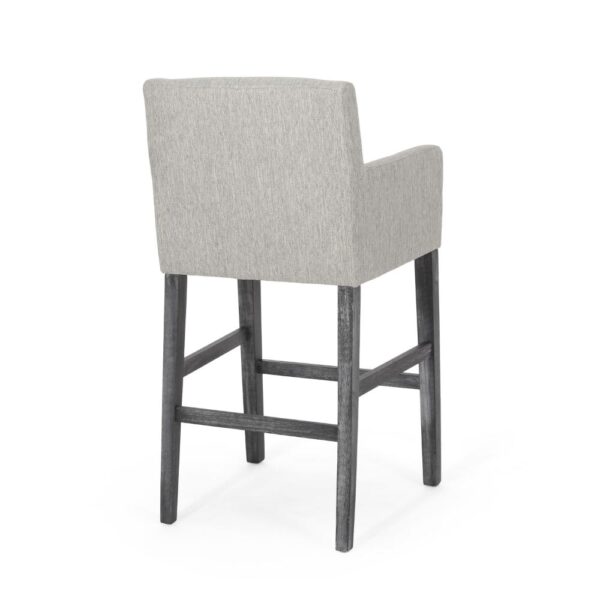 Counter Height Chair, H-Frame Base, Rubberwood, Light Gray Fabric