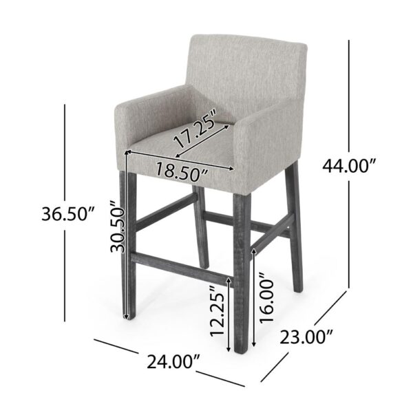 Counter Height Chair, H-Frame Base, Rubberwood, Light Gray Fabric