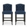 Counter Height Chair Set of 2, Tufted Wingback, Nailhead Trim, Navy Blue
