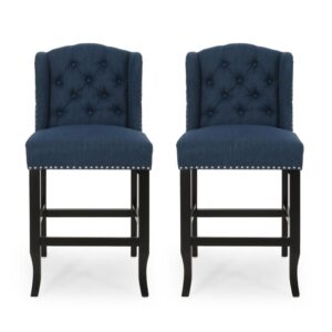 150220266991e88819b05.jpeg Counter Height Chair Set of 2, Tufted Wingback, Nailhead Trim, Navy Blue