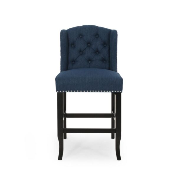 Counter Height Chair Set of 2, Tufted Wingback, Nailhead Trim, Navy Blue
