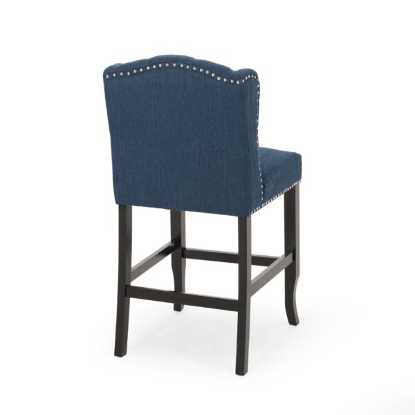 Counter Height Chair Set of 2, Tufted Wingback, Nailhead Trim, Navy Blue