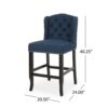 Counter Height Chair Set of 2, Tufted Wingback, Nailhead Trim, Navy Blue
