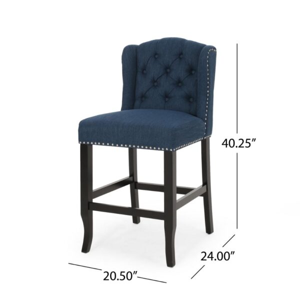 Counter Height Chair Set of 2, Tufted Wingback, Nailhead Trim, Navy Blue