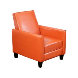 Zuca Pushback Recliner Club Chair, Black Wood, Orange Floral Faux Leather