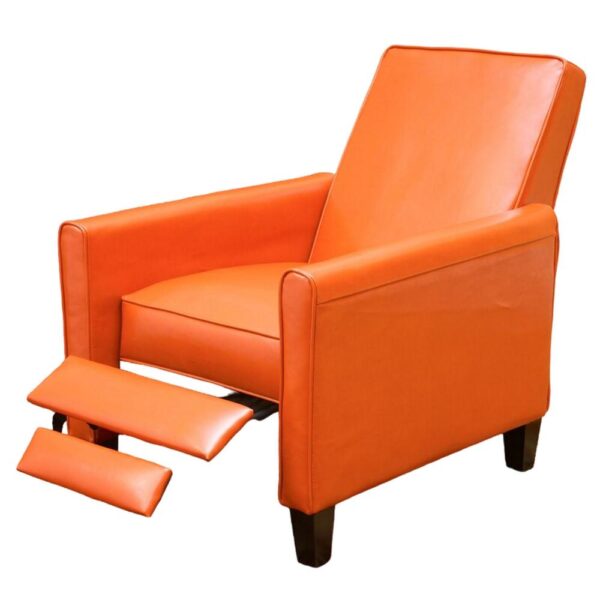 150220266991e89ee43e4.jpeg Zuca Pushback Recliner Club Chair, Black Wood, Orange Floral Faux Leather