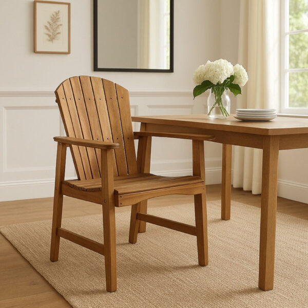 Pima Outdoor Dining Chair Set of 2, H Frame, Adirondack Brown Acacia Wood