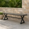 Romita Outdoor Dining Bench, X Shape Legs, Gray Metal, Black Steel, 63 Inch