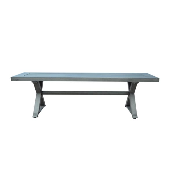 Jica Outdoor Dining Bench, X Shape Legs, Slatted Dark Gray Metal, 59 Inch