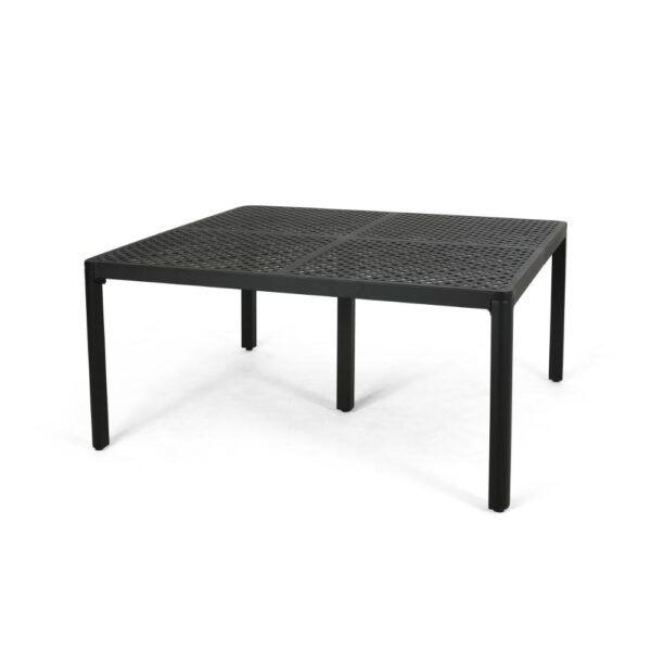 Riley Outdoor Dining Table, Square 61 Inch Matte Black Metal Lattice