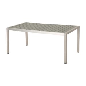 Eoin Outdoor Dining Table, Rectangular 71 Inch Gray Faux Wood, Metal Frame