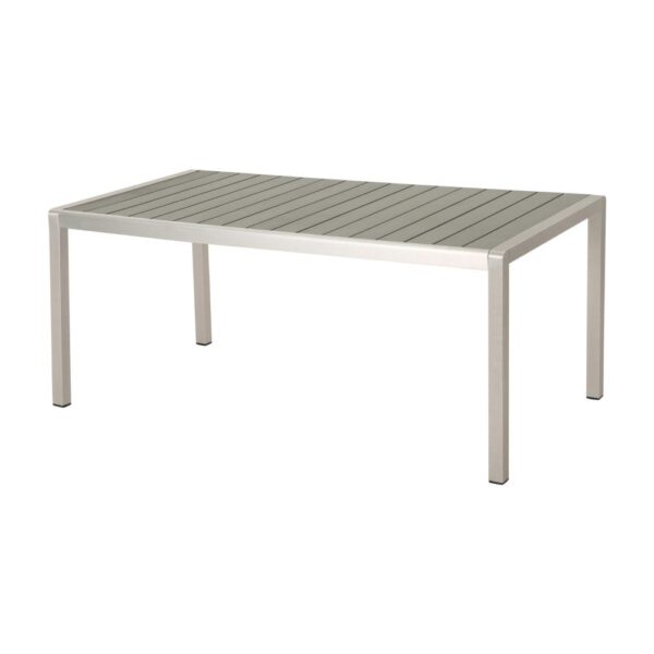 Eoin Outdoor Dining Table, Rectangular 71 Inch Gray Faux Wood, Metal Frame
