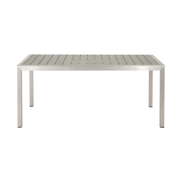 Eoin Outdoor Dining Table, Rectangular 71 Inch Gray Faux Wood, Metal Frame
