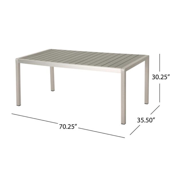 Eoin Outdoor Dining Table, Rectangular 71 Inch Gray Faux Wood, Metal Frame