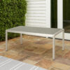 Eoin Outdoor Dining Table, Rectangular 71 Inch Gray Faux Wood, Metal Frame