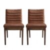 Lissa Dining Chair, Channel Stitching, Brown Polyester Cushions, Wood Legs