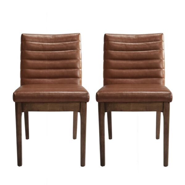 Lissa Dining Chair, Channel Stitching, Brown Polyester Cushions, Wood Legs