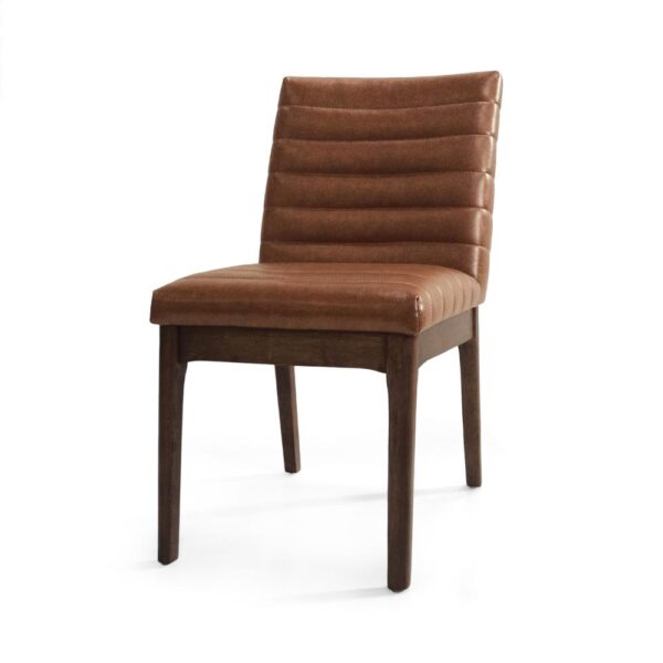 Lissa Dining Chair, Channel Stitching, Brown Polyester Cushions, Wood Legs