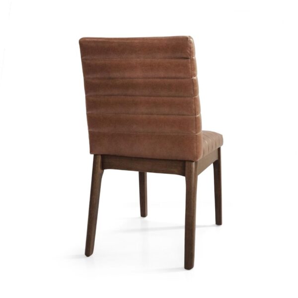 Lissa Dining Chair, Channel Stitching, Brown Polyester Cushions, Wood Legs